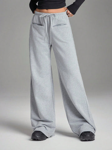 EZwear Women's Simple Tie Front Pocket Loose Sweatpants, Casual Everyday Wear