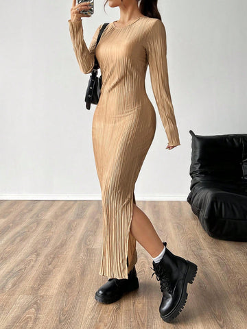 Women's Slim Fit Long Sleeve Round Neck Dress