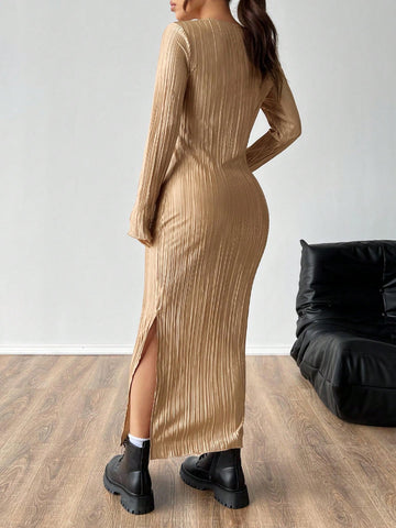 Women's Slim Fit Long Sleeve Round Neck Dress