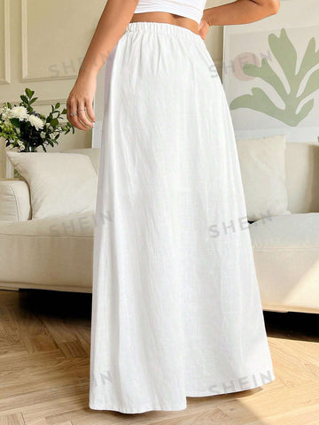 EZwear Women's Solid Color, A-Line, Half-Skirt, Casual Long Skirt With Single-Breasted