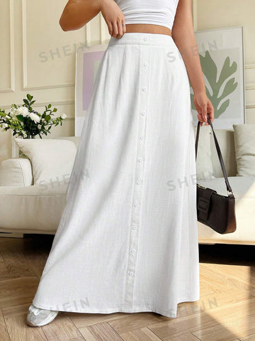 EZwear Women's Solid Color, A-Line, Half-Skirt, Casual Long Skirt With Single-Breasted