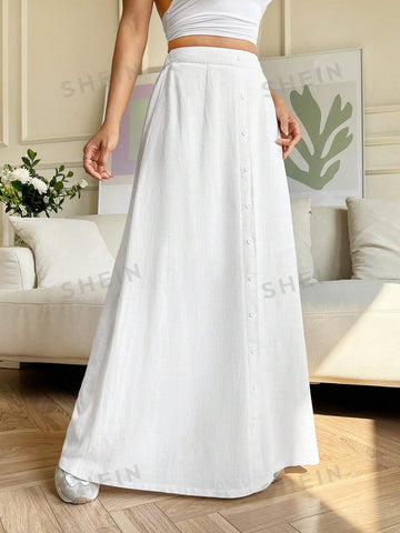 EZwear Women's Solid Color, A-Line, Half-Skirt, Casual Long Skirt With Single-Breasted