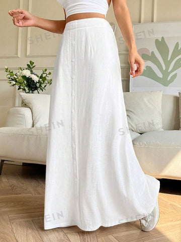 EZwear Women's Solid Color, A-Line, Half-Skirt, Casual Long Skirt With Single-Breasted