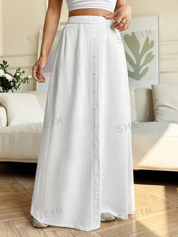 EZwear Women's Solid Color, A-Line, Half-Skirt, Casual Long Skirt With Single-Breasted