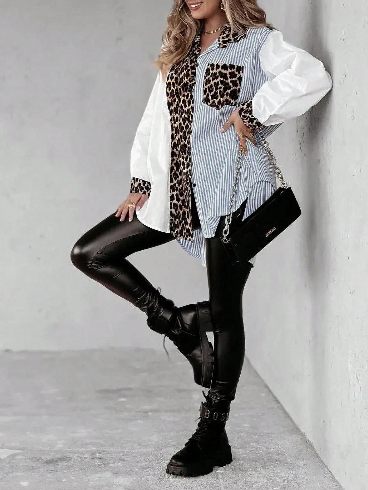 EZwear Women's Solid Color Button-Up Long Sleeve Pocket Casual Shirt