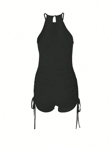 Women's Solid Color Casual Open Shoulder Bodysuit For Daily Wear