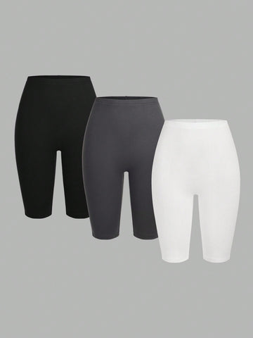 EZwear Women's Solid Color Casual Short Leggings, Suitable For Summer