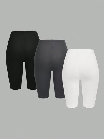 EZwear Women's Solid Color Casual Short Leggings, Suitable For Summer