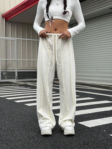 EZwear Women's Solid Color Drawstring Waist Straight Leg Loose Toothpick Style Casual Sweatpants