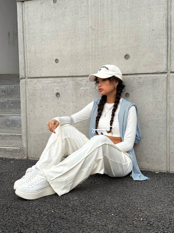 EZwear Women's Solid Color Drawstring Waist Straight Leg Loose Toothpick Style Casual Sweatpants
