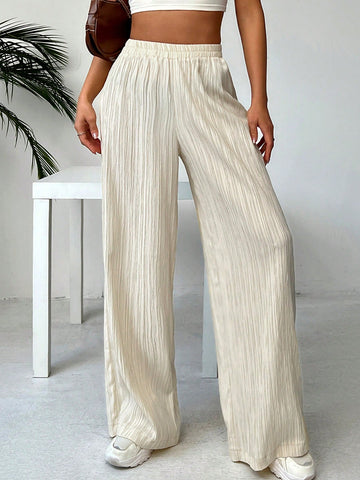 EZwear Women's Solid Color Elastic Waist Pants