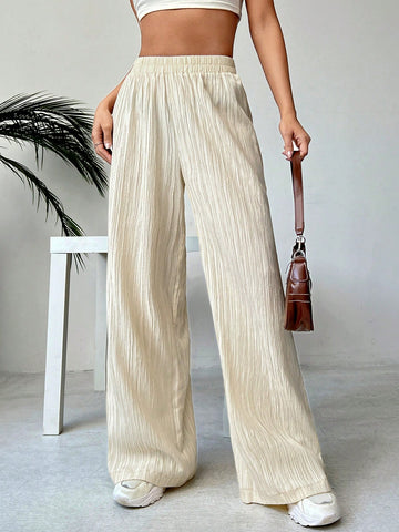 EZwear Women's Solid Color Elastic Waist Pants