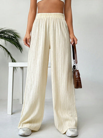 EZwear Women's Solid Color Elastic Waist Pants