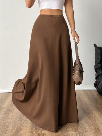 EZwear Women's Solid Color Elastic Waist Skirt