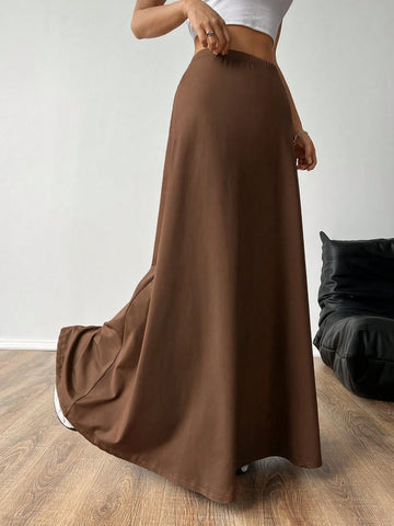 EZwear Women's Solid Color Elastic Waist Skirt