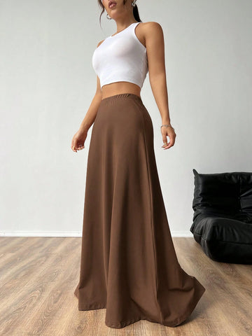 EZwear Women's Solid Color Elastic Waist Skirt