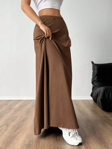 EZwear Women's Solid Color Elastic Waist Skirt