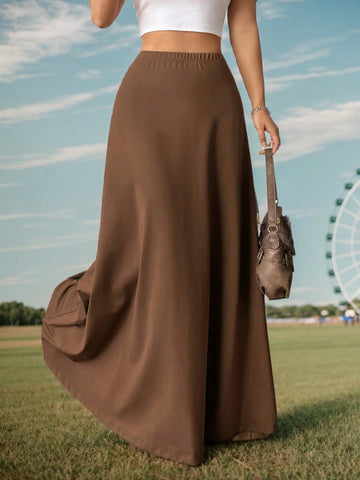 EZwear Women's Solid Color Elastic Waist Skirt