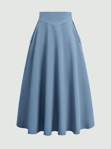 EZwear Women's Solid Color High Waist Pleated Elegant Skirt