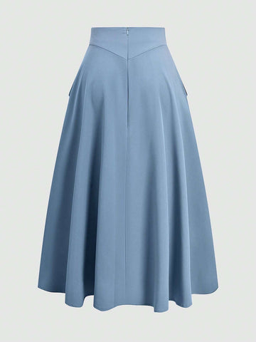 EZwear Women's Solid Color High Waist Pleated Elegant Skirt