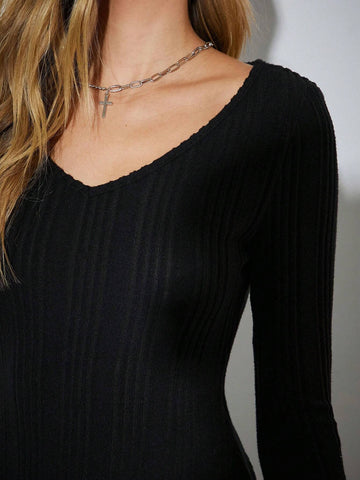 Women's Solid Color Lettuce Ruffle Sleeve Dress