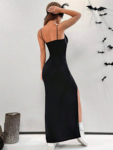 Women's Solid Color Maxi Bodycon Elegant Spaghetti Strap Dress, Summer
