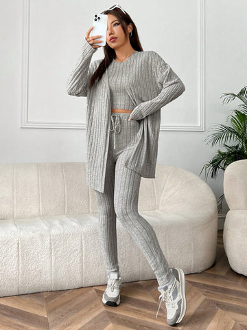 Women's Solid Color Ribbed Slim Fit Suit