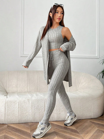 Women's Solid Color Ribbed Slim Fit Suit