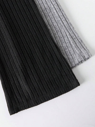 Women's Solid Color Ribbed Strapless Top And Bell Bottom Pants Two-Piece Set