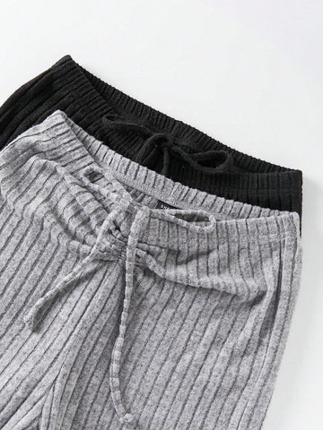 Women's Solid Color Ribbed Strapless Top And Bell Bottom Pants Two-Piece Set