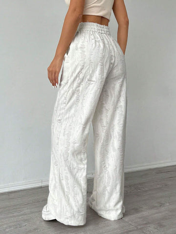 EZwear Women's Solid Color Simple Daily Casual Wide Leg Texture Fabric Pants