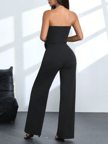 Women's Solid Color Simple Daily Strapless Jumpsuit