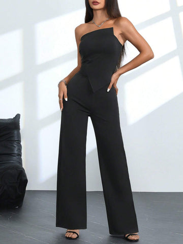 Women's Solid Color Simple Daily Strapless Jumpsuit