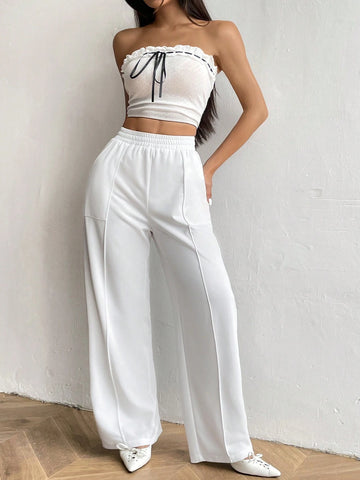 EZwear Women's Solid Color Simple Everyday Casual Spring Summer Pants