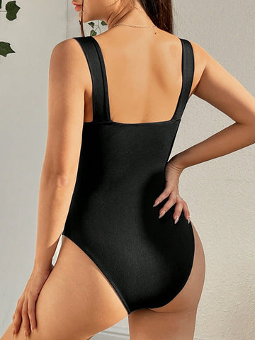 Womens' Solid Color Twist Knot Bodysuit