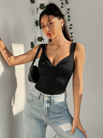 Womens' Solid Color Twist Knot Bodysuit