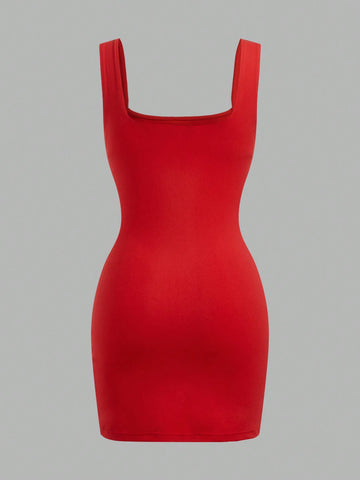 Women's Solid Color Wide Strap Simple Casual Short Mini Dress