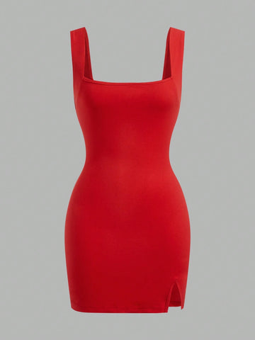 Women's Solid Color Wide Strap Simple Casual Short Mini Dress