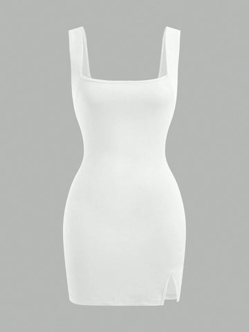 Women's Solid Color Wide Strap Simple Casual Short Mini Dress