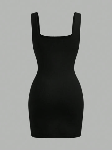 Women's Solid Color Wide Strap Simple Casual Short Mini Dress