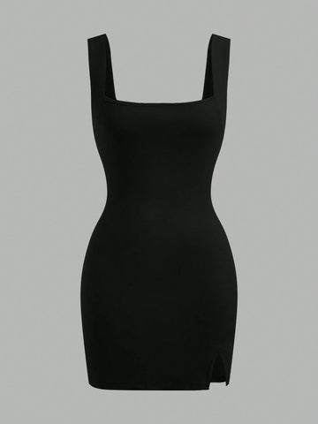 Women's Solid Color Wide Strap Simple Casual Short Mini Dress