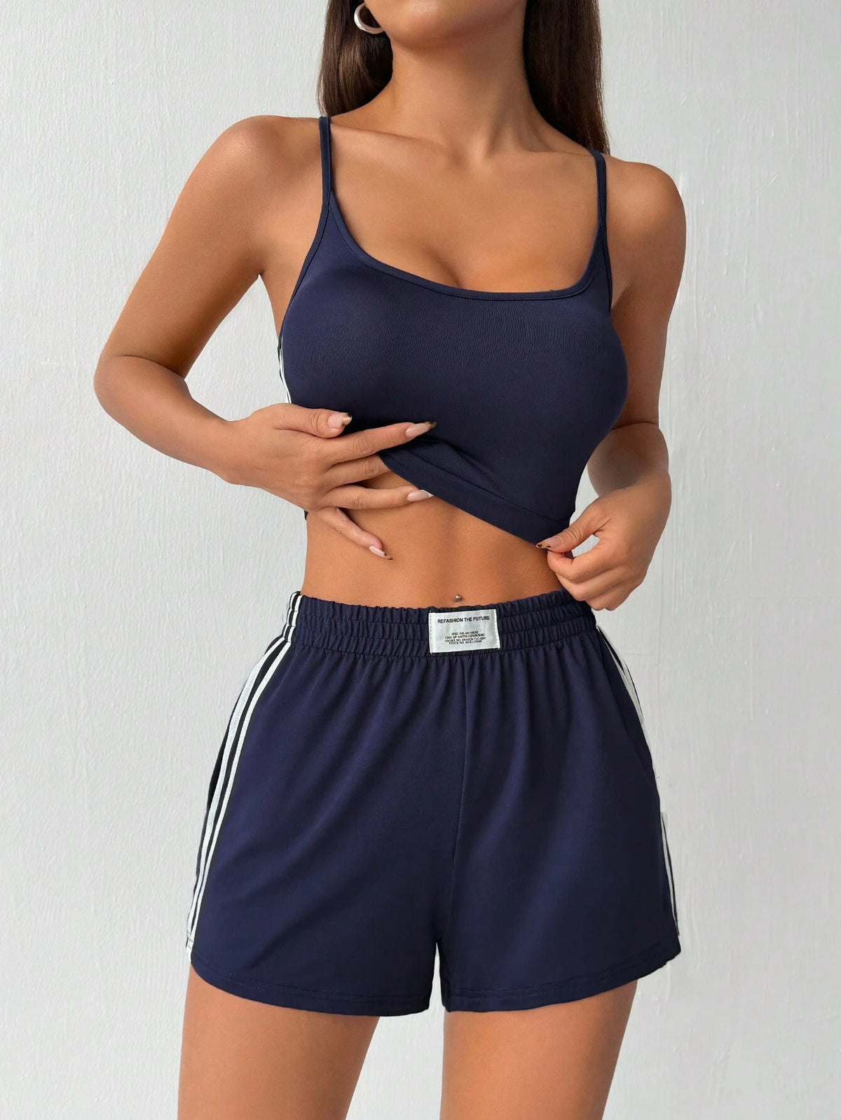 Women's Spaghetti Strap Short Striped Camisole And Shorts Set, Summer