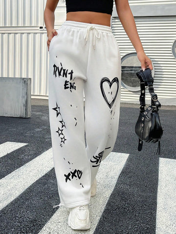 EZwear Women's Standard Size Straight Loose Drawstring Waist Wide Leg Casual Sweatpants