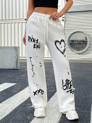 EZwear Women's Standard Size Straight Loose Drawstring Waist Wide Leg Casual Sweatpants