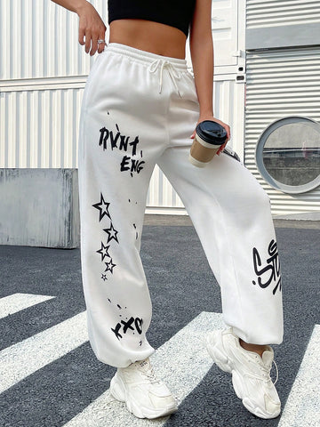 EZwear Women's Standard Size Straight Loose Drawstring Waist Wide Leg Casual Sweatpants