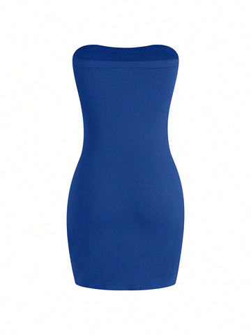 Women's Summer Bodycon Bandeau Dress With Slit Hem
