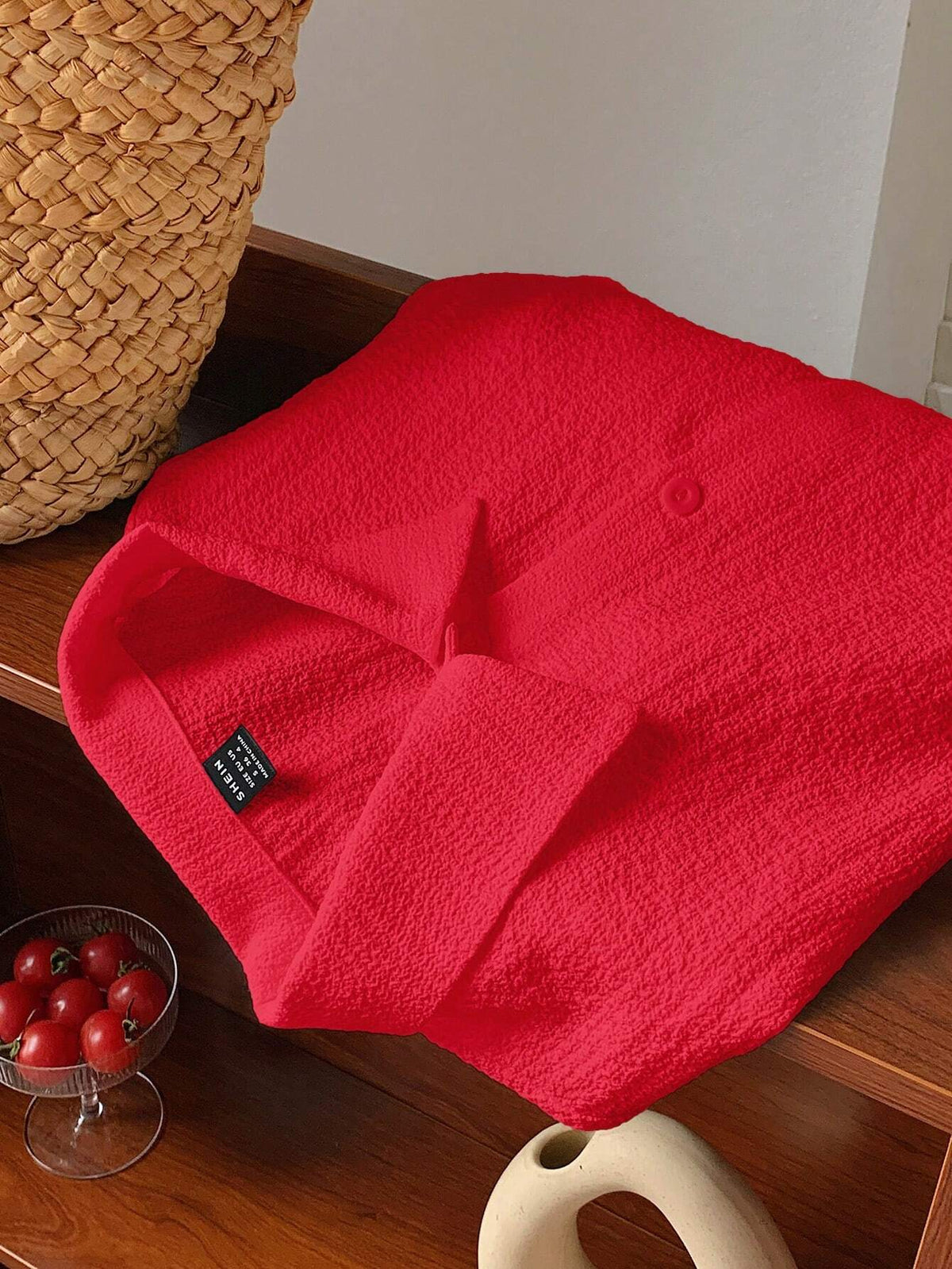 EZwear Women's Summer Casual Textured Red Woven Crop Shirt