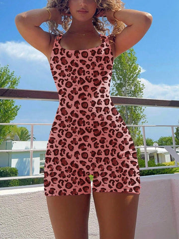 Women's Summer Leopard Print Backless Rompers