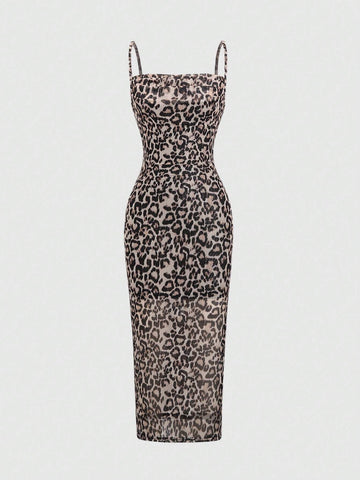 Women's Summer Leopard Printed Sleeveless Cami Dress