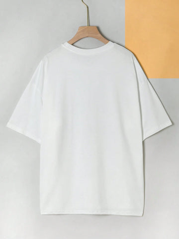 EZwear Women's Summer Letter Print Round Neck Oversized Drop-Shoulder Sleeve Casual T-Shirt